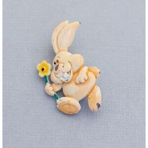 Yellow easter bunny vintage brooch made by JJ (CX1)